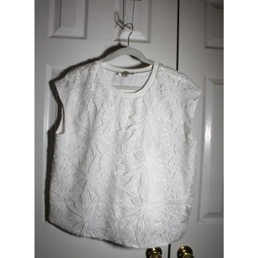 Corey Lynn Calter Anthropologie White Lace Tina Blouse sz L - Picture 2 of 4